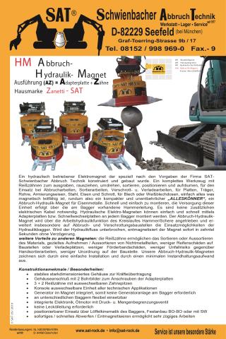 Hydraulik-Abbruch-Magnet ART-1-015 – Datenblatt/Produktübersicht der SAT HM-Magnetbaureihe