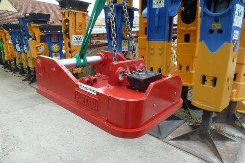 Schnellwechsler-Adapterplatte (SW-Adapter, Variolock-System), bestückt für Abbruch-Sortier-Greifer/Abbruch-Zange/Schrott-Schere LEHNHOFF HS 25 Variolock VL 200/210/250